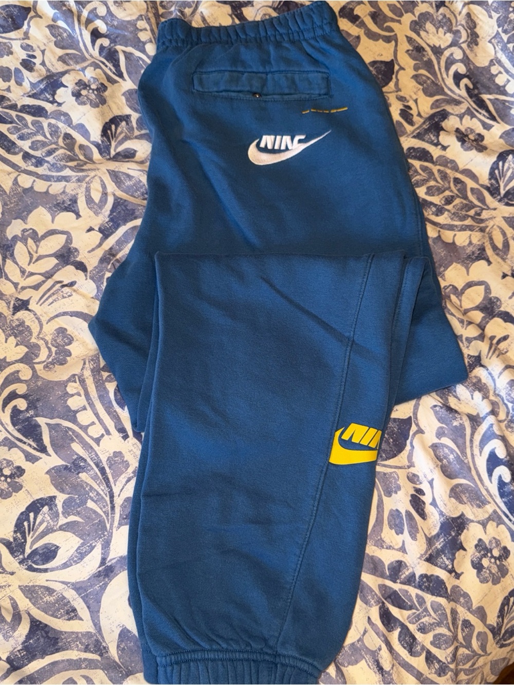 Nike Navy Blue Sweat Joggers with White and Yellow Logos